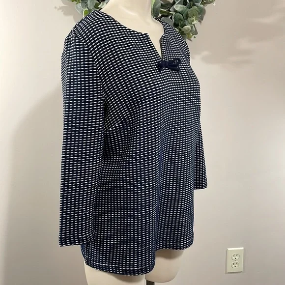 Talbots Petites Navy and White Bow Accent 3/4 Sleeve Top MP - Picture 7 of 16